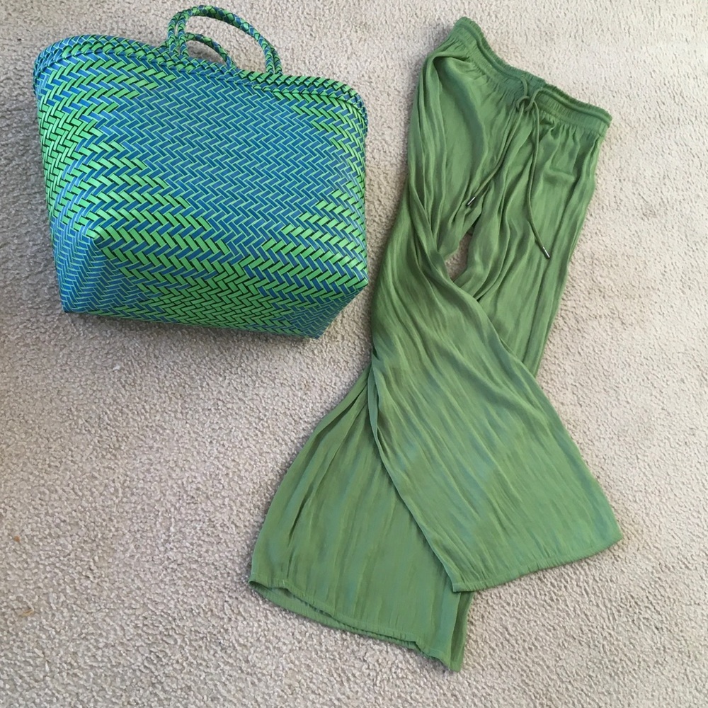 RACHEL ZOE/“SPRING GRASS” GREEN WIDE LEG BOHO PANTS